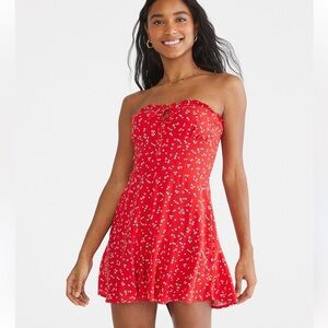 Aeropostale Floral Keyhole Strapless Romper Red Size Extra Large